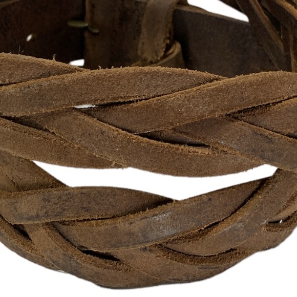Vintage Leather Braided Belt Burnished Distressed Brass Buckle Sz M Brown - Picture 8 of 10